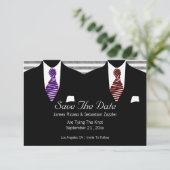Mr. en Mr. Suit en Stropdas Gay Save the Date Wedd (Staand voorkant)