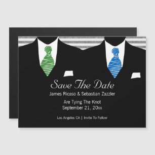 Mr. en Mr. Suit en Stropdas Gay Save the Date Wedd Magnetische Uitnodiging