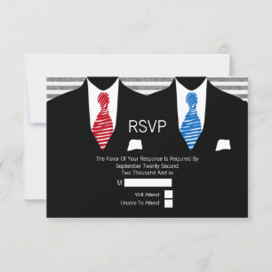 Mr en Mr Suit Red Blue Stropdassen Gay Wedding RSV RSVP Kaartje