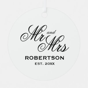 Mr en Mrs aandenken trouwornament met foto Metalen Ornament