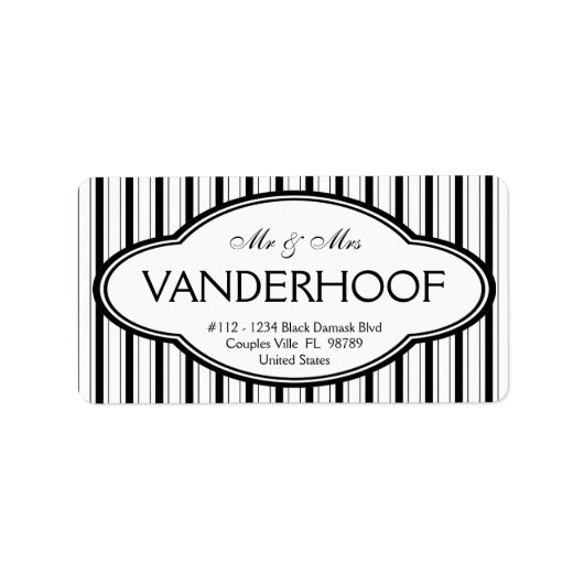 Mr en Mrs Achternaam Bold Black Mod Stripes Etiket (Voorkant)