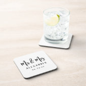 Mr. en Mrs Black Brushed Script Wedding Monogram Bier Onderzetter (Rechterzijde)