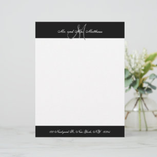 Mr en Mrs Black en White Monogram Passen getrouwd Briefhoofd
