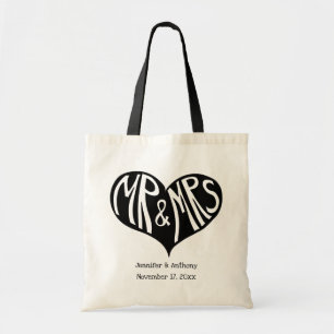Mr en Mrs Black Heart Shape Wedding Tote Bag