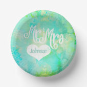 Mr en Mrs Blue Green Waterverf Style Papieren Kommen (Voorkant)