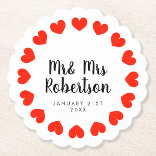 Mr en Mrs bruiloft onderzetters met rood hart
