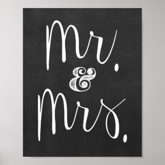 Mr en Mrs Chalkboard Wedding Sign Poster