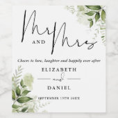 Mr en Mrs Cheers to Love Greenery Wedding Wijn Etiket (Enkel label)