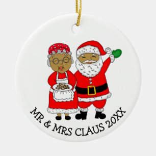 Mr. en Mrs Claus, Afrikaans-Amerikaanse kerstman Keramisch Ornament