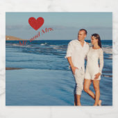 Mr en Mrs Custom Photo Red Sparkle Heart Sparkling Wijnetiket (Enkel label)