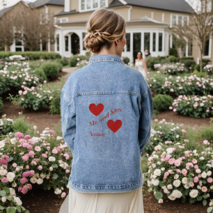 Mr en Mrs Custom Surname Double Hearts Denim Jacket