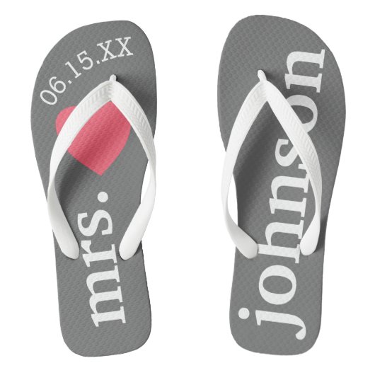 Mr en Mrs Custom Text Honeymoon met hart Teenslippers (Voetbed)