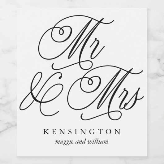 Mr en Mrs Custom Wedding Wine Labels Wijn Etiket (Enkel label)