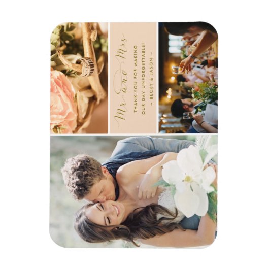 Mr en Mrs dank u Fotocollage Peach en Gold Magneet (Verticaal)