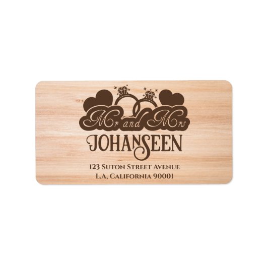 Mr en Mrs Elegant Eenvoudige Rustieke Houten Huwel Etiket (Voorkant)
