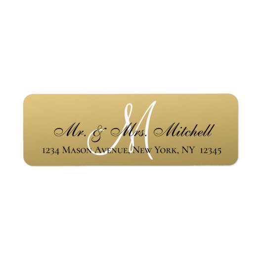 Mr en Mrs Elegant Gold Black Monogram Wedding Etiket (Voorkant)