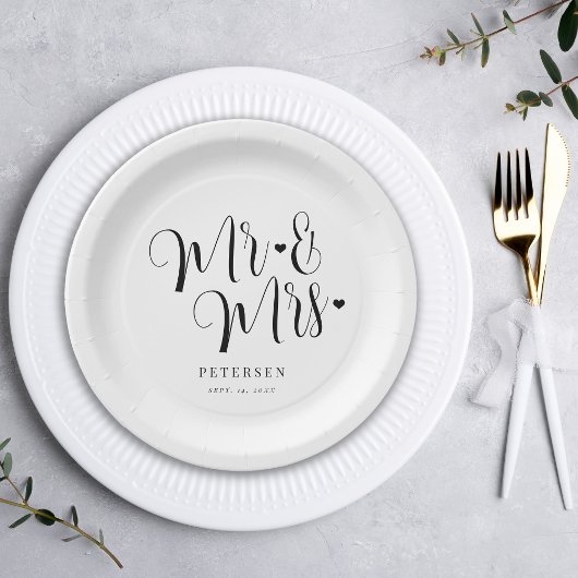 Mr en Mrs elegant script simpele bruiloft Papieren Bordje