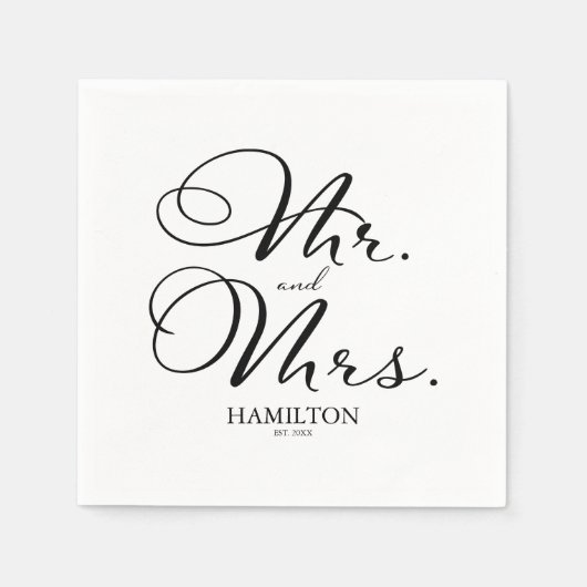 Mr en Mrs - Elegant Zwart Script bruiloft Servet (Voorkant)