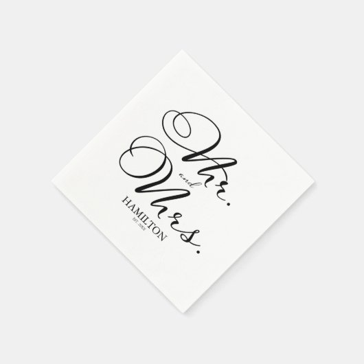 Mr en Mrs - Elegant Zwart Script bruiloft Servet (Hoek)