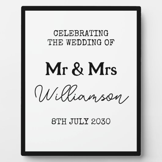 Mr. en Mrs. Elegant zwart-wit trouwbord Fotoplaat (Voorkant)