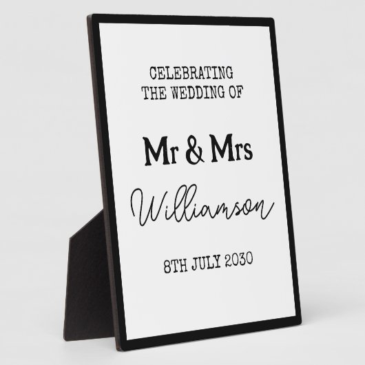 Mr. en Mrs. Elegant zwart-wit trouwbord Fotoplaat (Zijkant)