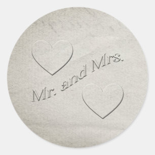 Mr. en Mrs. Embossed Design met hart Ronde Sticker