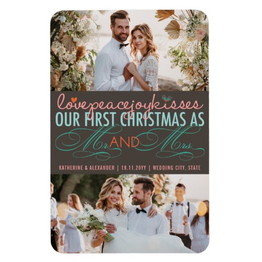 Mr. en Mrs. First kerstfoto Collage Wedding Magneet (Verticaal)