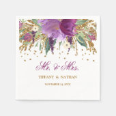 Mr en Mrs Floral Glitter Amethist Trouwservet Servetten (Voorkant)