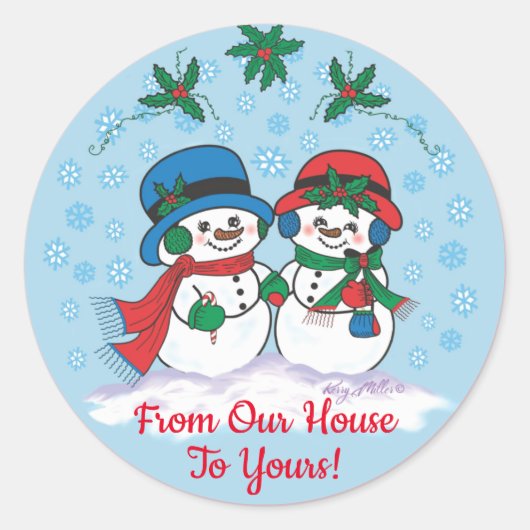 MR en MRS Frosty The SNOWMAN Ronde Sticker (Voorkant)