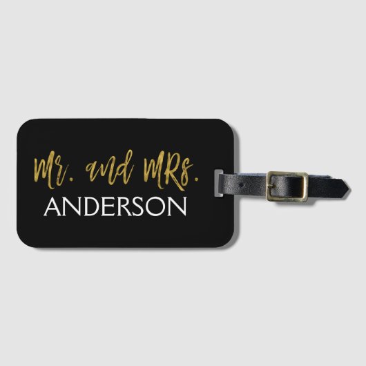 Mr en Mrs Gold Foil Bagagetas Label Bagagelabel (Voorkant (horizontaal))