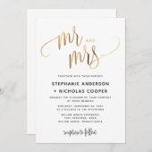 Mr en Mrs Gold Lovely Script Typography Wedding Kaart (Voorkant / Achterkant)