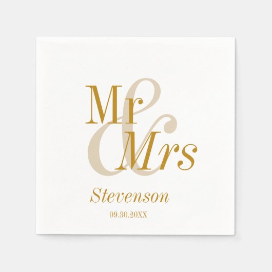Mr en Mrs Gold Script Modern Minimal Wedding Servet (Voorkant)