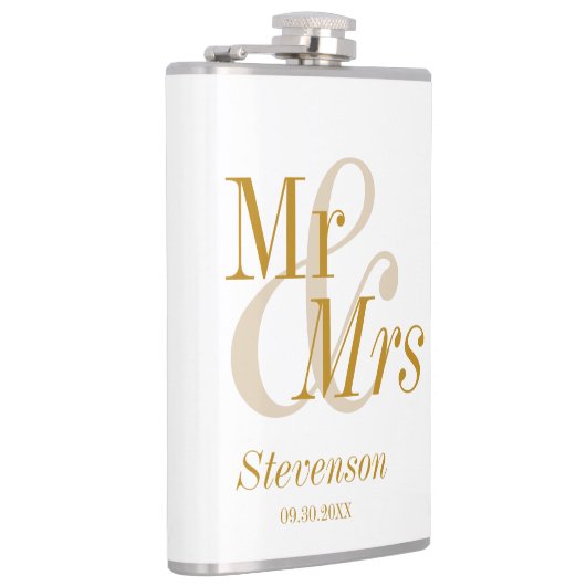Mr en Mrs Gold Script Wedding Gift Heupfles (Rechts)