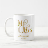 Mr en Mrs Gold Script Wedding Gift Koffiemok (Links)