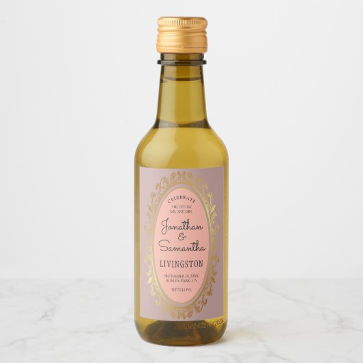 Mr en Mrs Gold Wreath Couples Shower Roos Wijn Etiket (Voorkant)