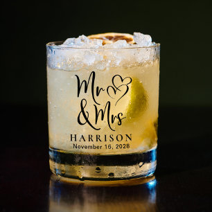 Mr en Mrs Hearts Wedding Whisky Glas