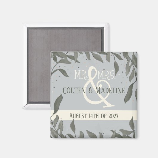 Mr en Mrs Inspirivity Modern Elegant Leaves Magneet (Voorkant / Achterkant)