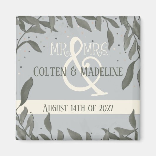 Mr en Mrs Inspirivity Modern Elegant Leaves Magneet (Voorkant)