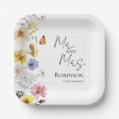 Mr en Mrs. | Kleurrijke Wildflower Boho bruiloft Papieren Bordje (Voorkant)