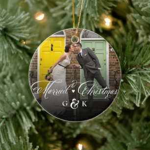 Mr. en Mrs. Married First kerstfoto Wedding Keramisch Ornament