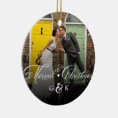 Mr. en Mrs. Married First kerstfoto Wedding Keramisch Ornament (Rechts)