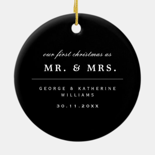 Mr. en Mrs. Married First kerstfoto Wedding Keramisch Ornament (Achterkant)