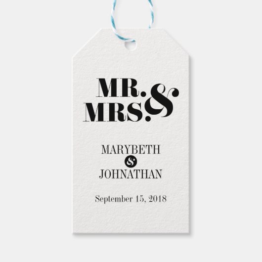 Mr en Mrs Modern Bold Wedding Gift Label Cadeaulabel (Voorkant)