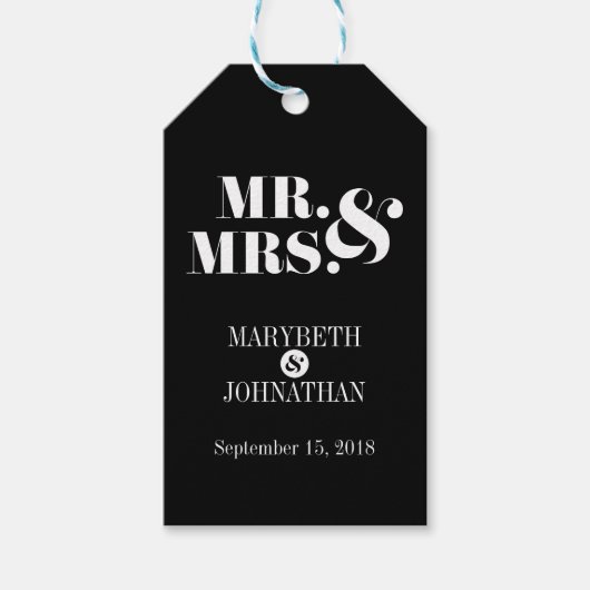 Mr en Mrs Modern Bold Wedding Gift Label Cadeaulabel (Voorkant)