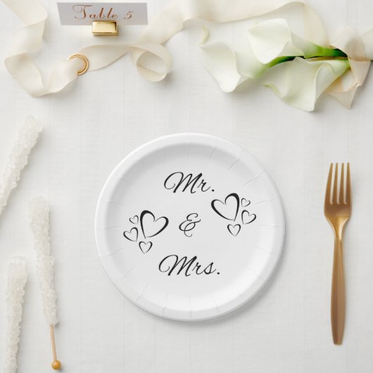 Mr en Mrs Modern Script White Wedding Papieren Bordje (Huwelijk)
