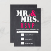 Mr. en Mrs. Moderne typografie zwart roze RSVP (Voorkant / Achterkant)