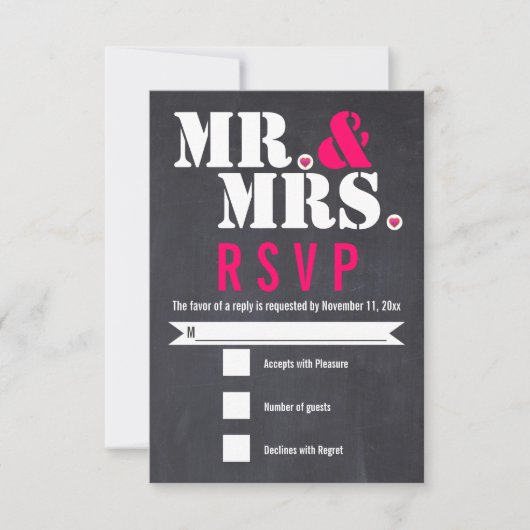 Mr. en Mrs. Moderne typografie zwart roze RSVP Kaartje (Voorkant)