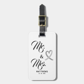 Mr. en Mrs Monogram Black and White Wedding Lugg Bagagelabel