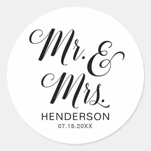 Mr en Mrs Name Wedding Ronde Sticker (Voorkant)