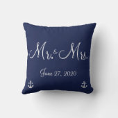 Mr en Mrs Navy Blue Nautical Wedding Kussens (Achterkant)